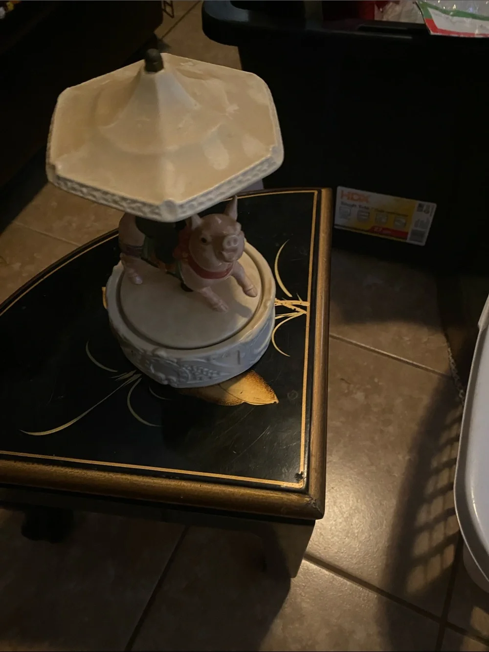 Rare Vintage Carousel music box, pig rotates while playing the song 